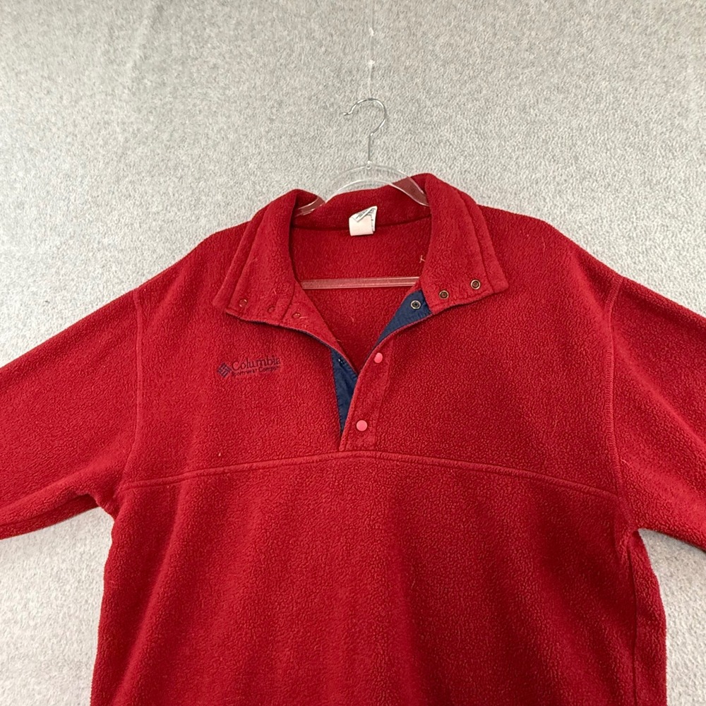 Columbia Fleece Pullover Mens Medium Red Snap Neck Vintage 90s Snap T Medium